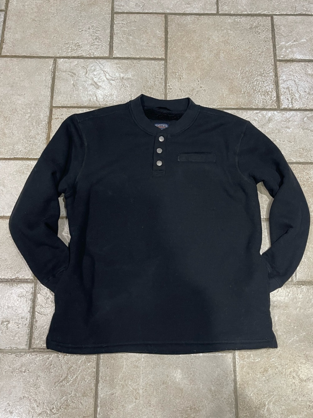 Smith's Black Ribbed Sharps Bonded Thermal Henley Pullover Medium - Picture 4 of 9